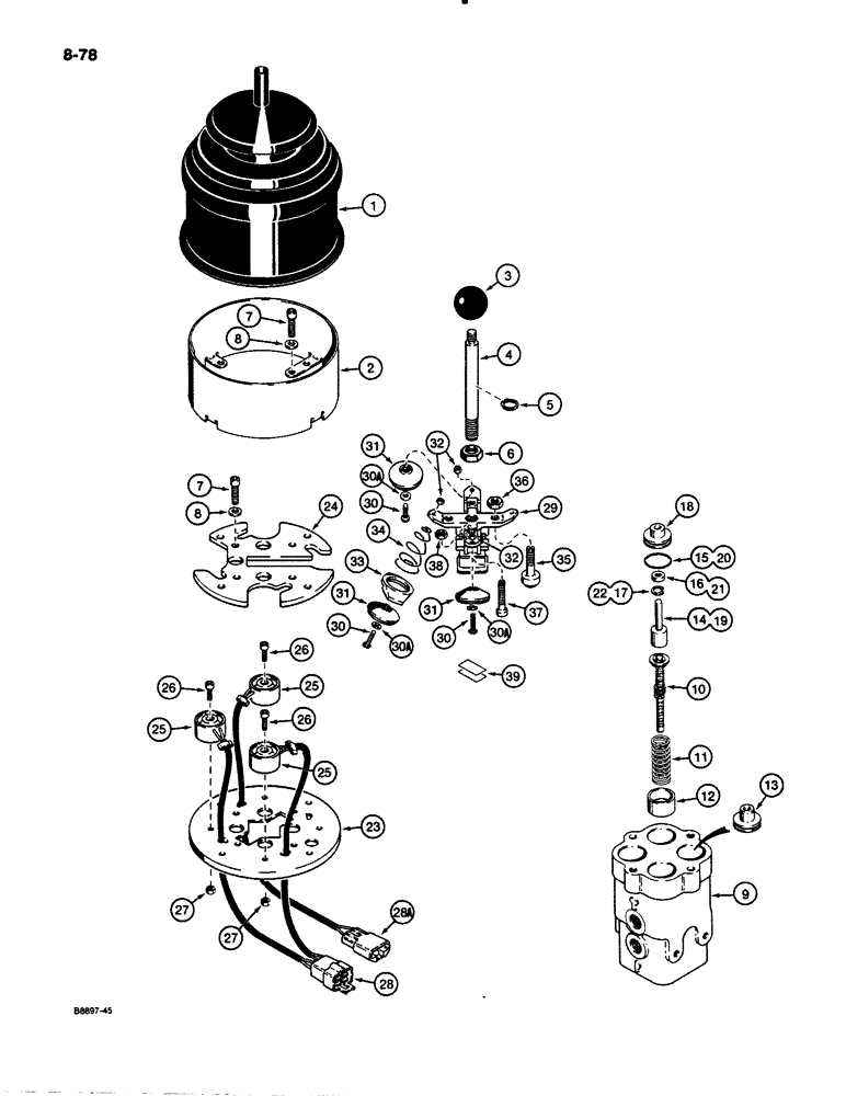 Схема запчастей Case 621 - (8-78) - SINGLE LEVER REMOTE CONTROL VALVE, L116443 (08) - HYDRAULICS