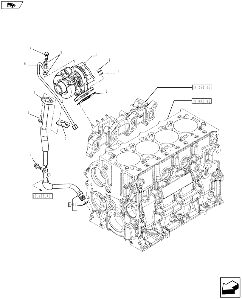 Схема запчастей Case SR220 - (10.250.02) - TURBOCHARGING (504183274) (10) - ENGINE