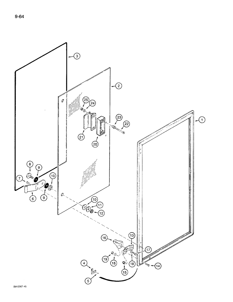 Схема запчастей Case 621 - (9-64) - CAB DOOR WINDOW (09) - CHASSIS/ATTACHMENTS