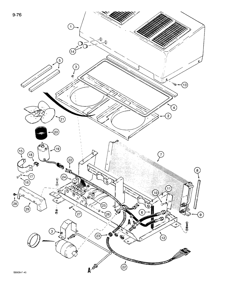 Схема запчастей Case 621 - (9-76) - AIR CONDITIONING CONDENSER AND MOUNTING (09) - CHASSIS/ATTACHMENTS