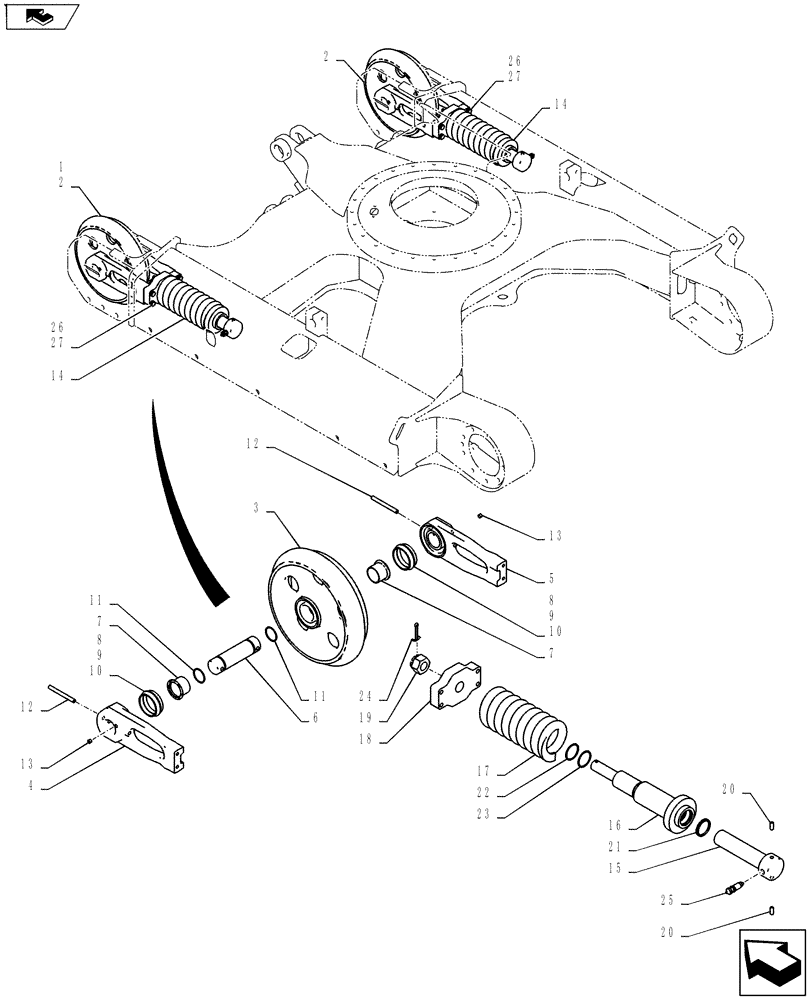 Схема запчастей Case CX55BMSR - (02-006[00]) - IDLER ASSY, CRAWLER (BTW PS02-00102 - PS02-01953) (48) - TRACKS & TRACK SUSPENSION