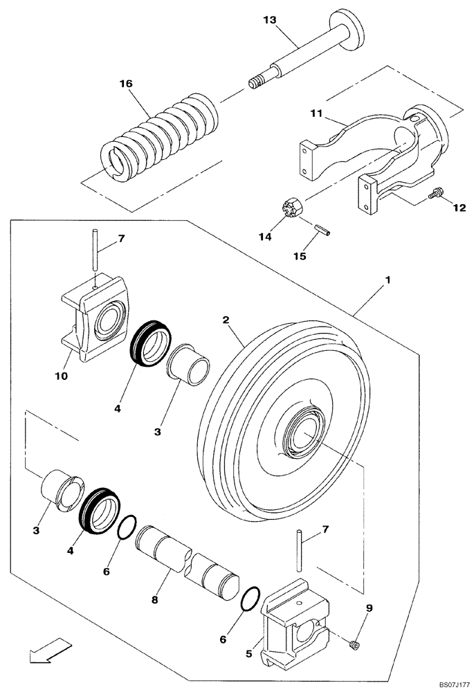 Схема запчастей Case CX130B - (05-14) - TRACK - IDLER (11) - TRACKS/STEERING