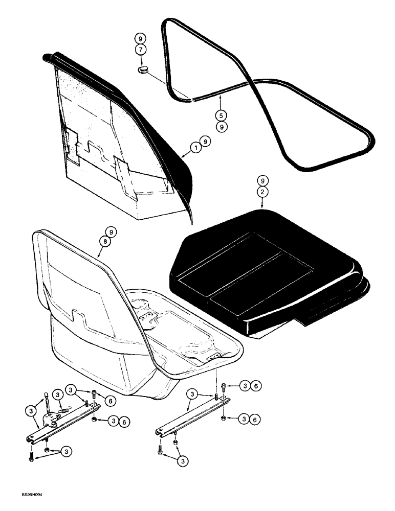 Схема запчастей Case 580L - (9-077) - STANDARD SEAT ASSEMBLY, 580L MODELS (09) - CHASSIS/ATTACHMENTS