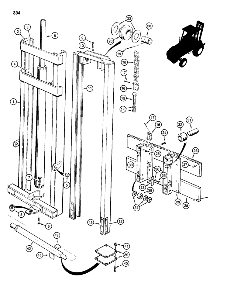 Схема запчастей Case 586D - (334) - 14-1/4 FOOT (4.3 M) MAST FOR 586D (83) - TELESCOPIC SINGLE ARM