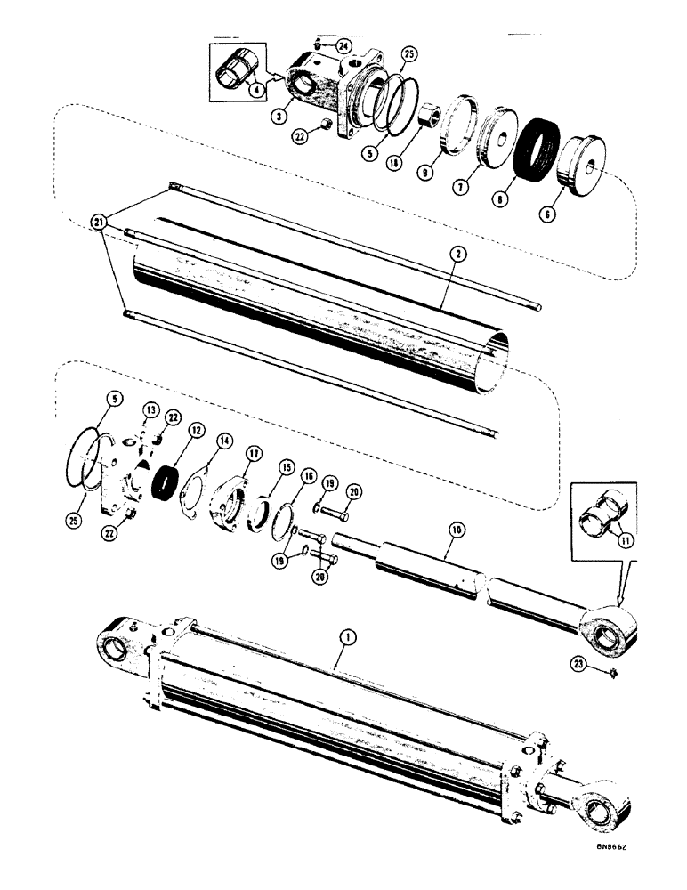 Схема запчастей Case 1000 - (264) - 73046 REAR HINGE LOADER DUMP HYDRAULIC CYLINDER (07) - HYDRAULIC SYSTEM