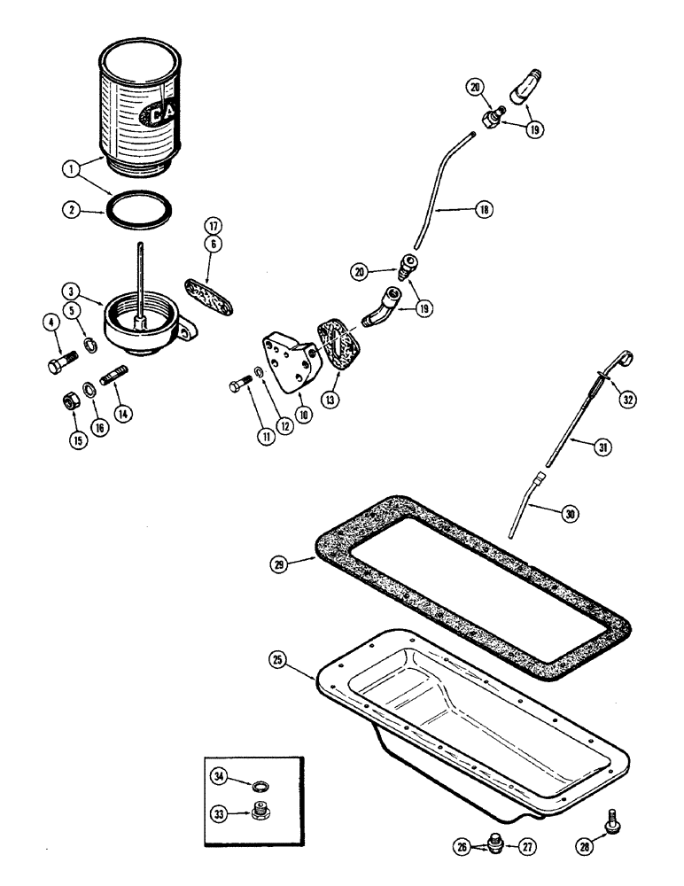 Схема запчастей Case W5 - (022) - OIL FILTER, (164) SPARK IGNTN ENG., USED TO ADAPT OIL FILTR TO WET SLEEVE BLCK,OIL PAN/DIPSTICK (02) - ENGINE