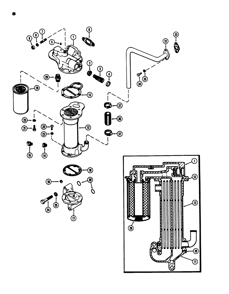 Схема запчастей Case W24 - (008) - OIL FILTER & HEAT EXCHANGER, (504B) DIESEL ENGINE (02) - ENGINE