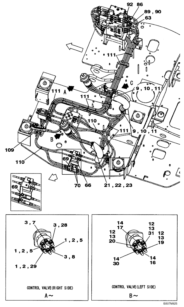 Схема запчастей Case CX75SR - (08-40) - PILOT CONTROL LINES - MODELS WITH CONTROL SELECTOR VALVE (08) - HYDRAULICS