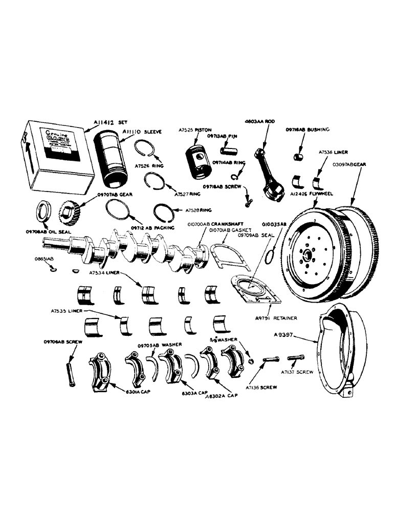 Схема запчастей Case W9 - (034) - GASOLINE ENGINE, CRANKSHAFT, PISTONS, CONNECTING RODS, FLYWHEEL HOUSING PISTONS & CONNECTING RODS (02) - ENGINE