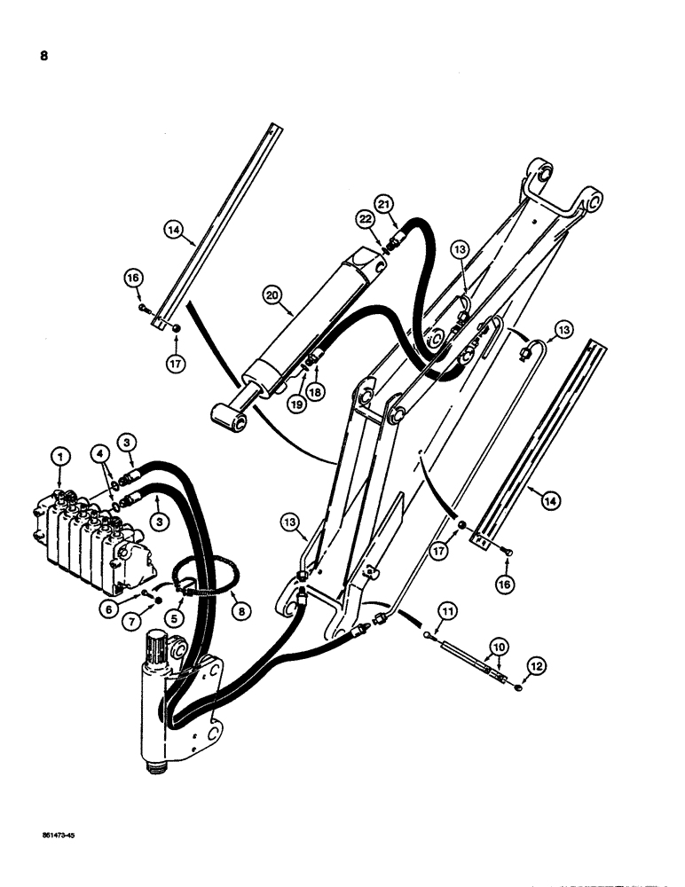 Схема запчастей Case D100XR - (8-008) - BACKHOE BOOM CYLINDER HYDRAULIC CIRCUIT, USED ON 1835C AND 1845C UNI-LOADERS W/ CESSNA VALVE 