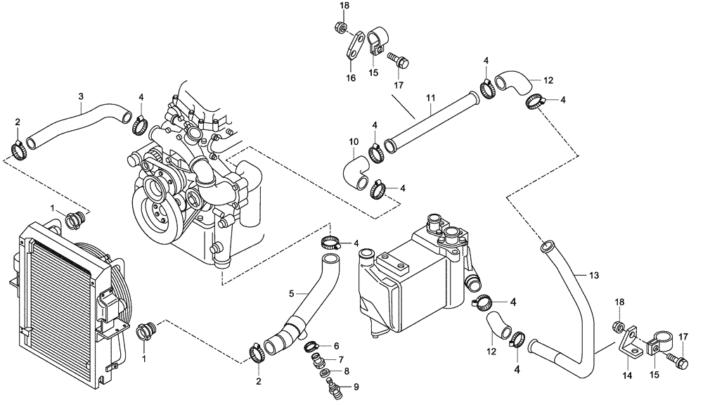 Схема запчастей Case 335B - (04A01000644[001]) - LINES, COOLING - RADIATOR / ENGINE / RESERVOIR (87585068)(84236489) (01) - ENGINE