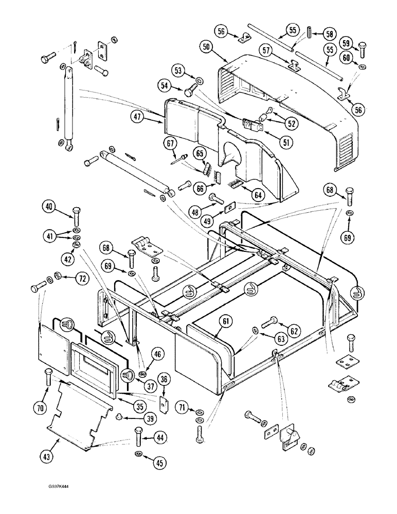 Схема запчастей Case 170C - (9-018) - SHROUD FRAME AND REAR ENGINE COVER (09) - CHASSIS