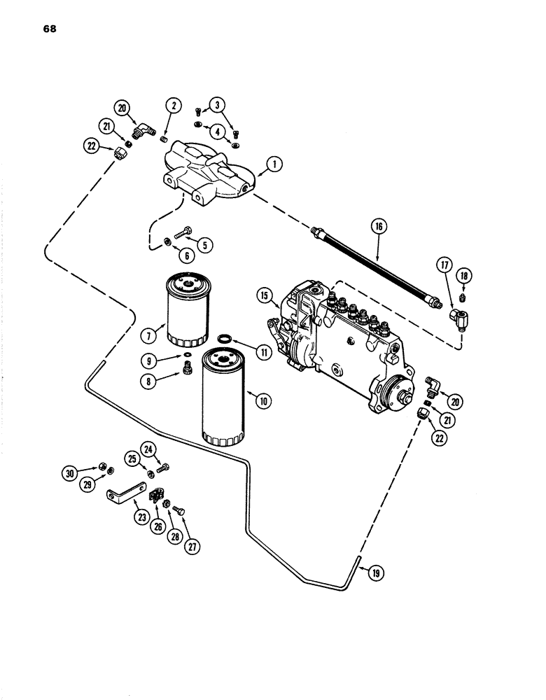 Схема запчастей Case 1280 - (068) - FUEL FILTER SYSTEM, 504BDT DIESEL ENGINE (01) - ENGINE