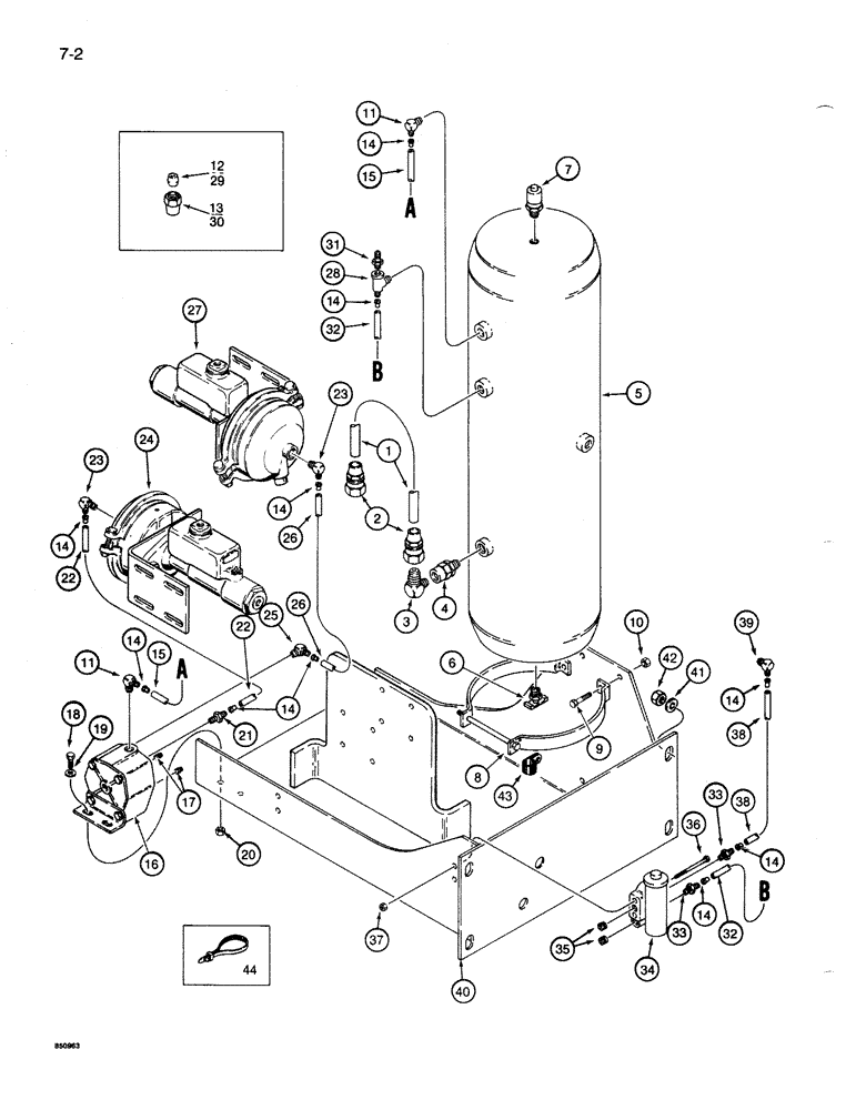 Схема запчастей Case 1086B - (7-002) - BRAKE SYSTEM, AIR COMPRESSOR TO RESERVOIR AND ACTUATORS (07) - BRAKES