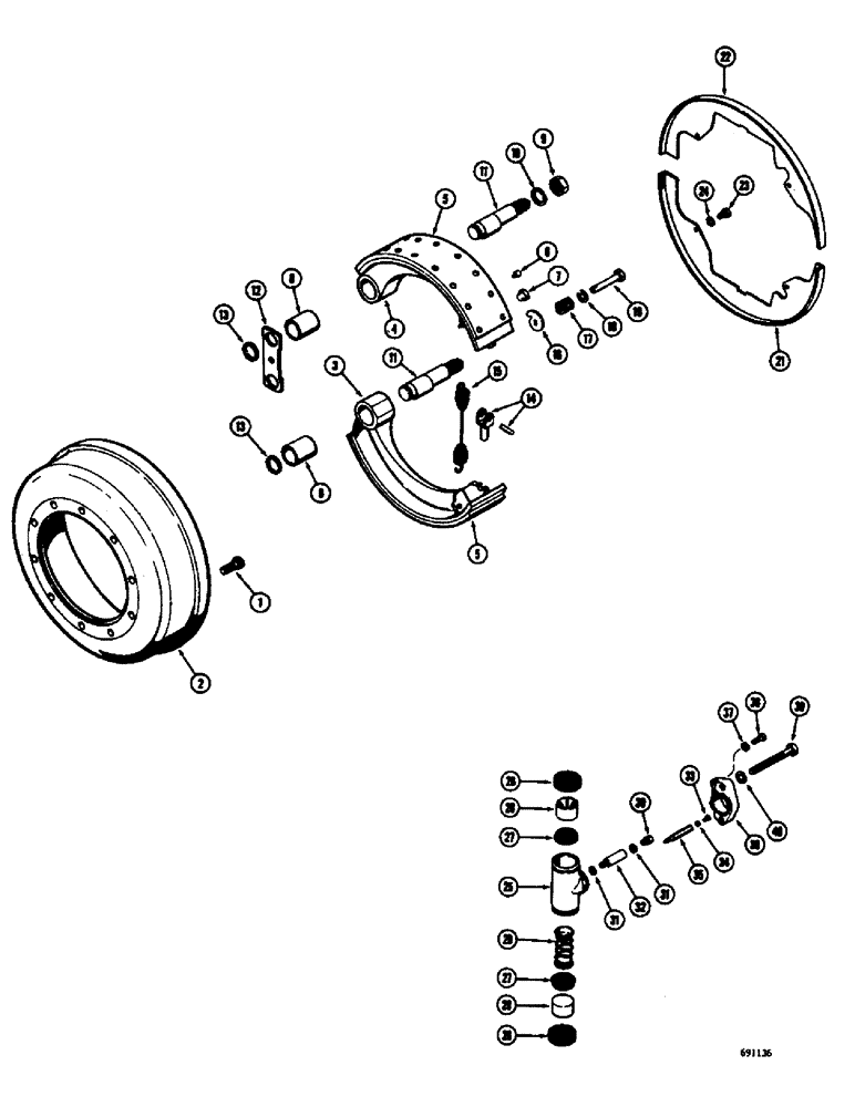 Схема запчастей Case W8E - (208) - L15394 REAR STEERING AXLE, REAR BRAKE DRUM AND LININGS, REAR (06) - POWER TRAIN