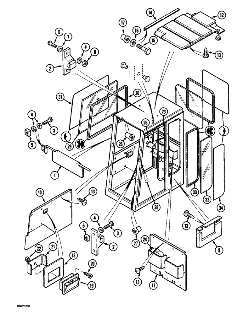 Схема запчастей Case 220B - (9-078) - CAB, CAB GLASS AND INSULATION, P.I.N. 74441 THROUGH 74597, P.I.N. 03201 AND AFTER (09) - CHASSIS