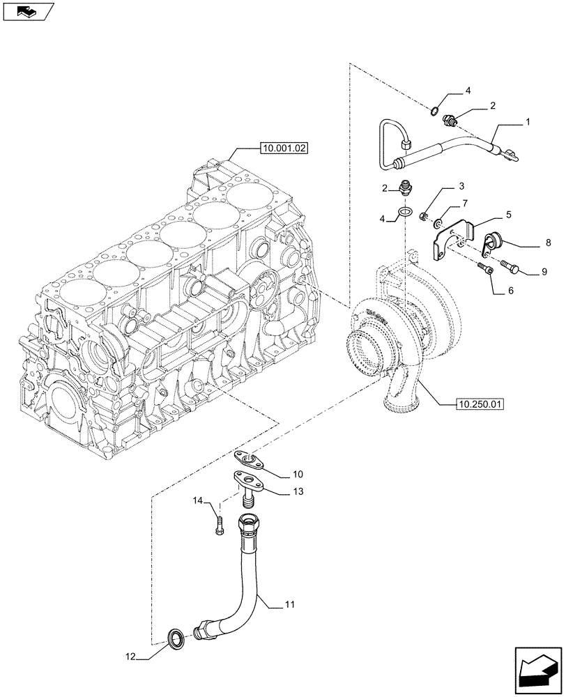 Схема запчастей Case F2CFA614B E019 - (10.250.02) - TURBOBLOWER PIPES (504385051 - 504385047) (10) - ENGINE