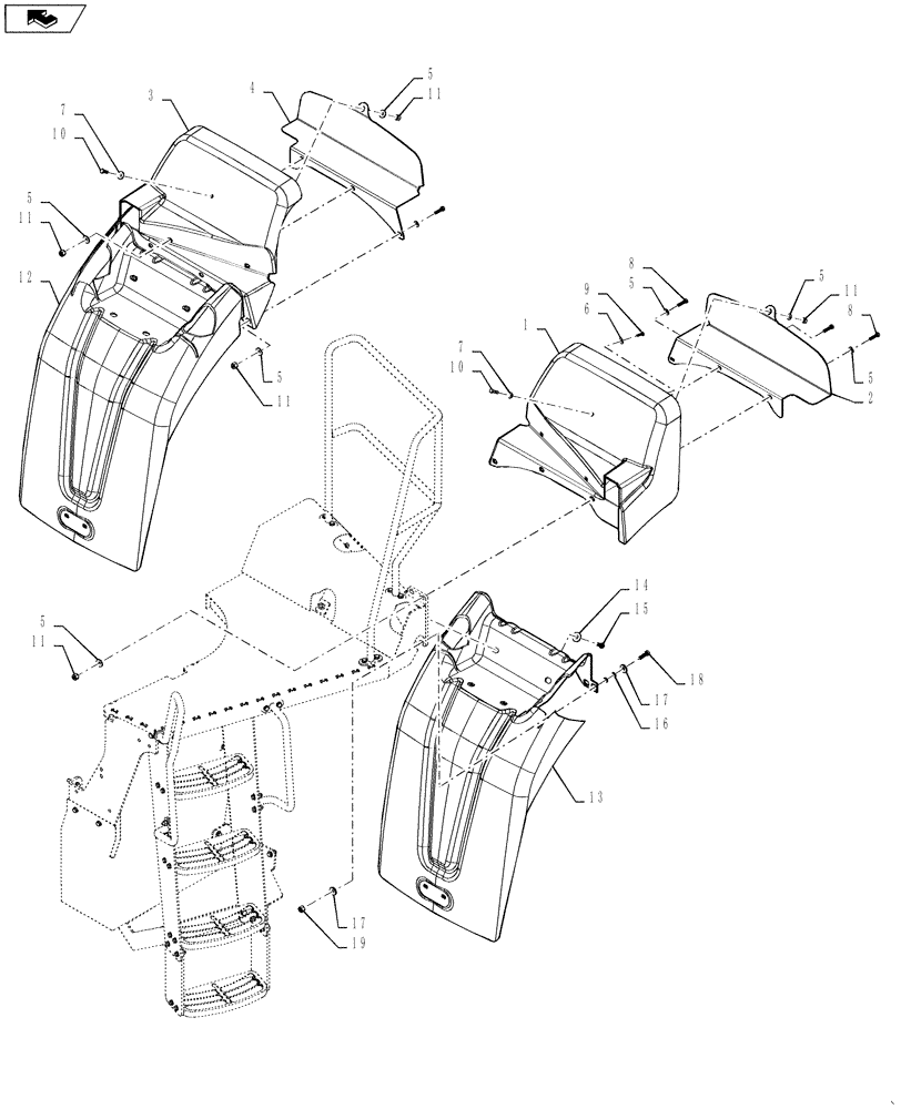 Схема запчастей Case 1121F - (90.116.02) - REAR FENDER - STANDARD (90) - PLATFORM, CAB, BODYWORK AND DECALS