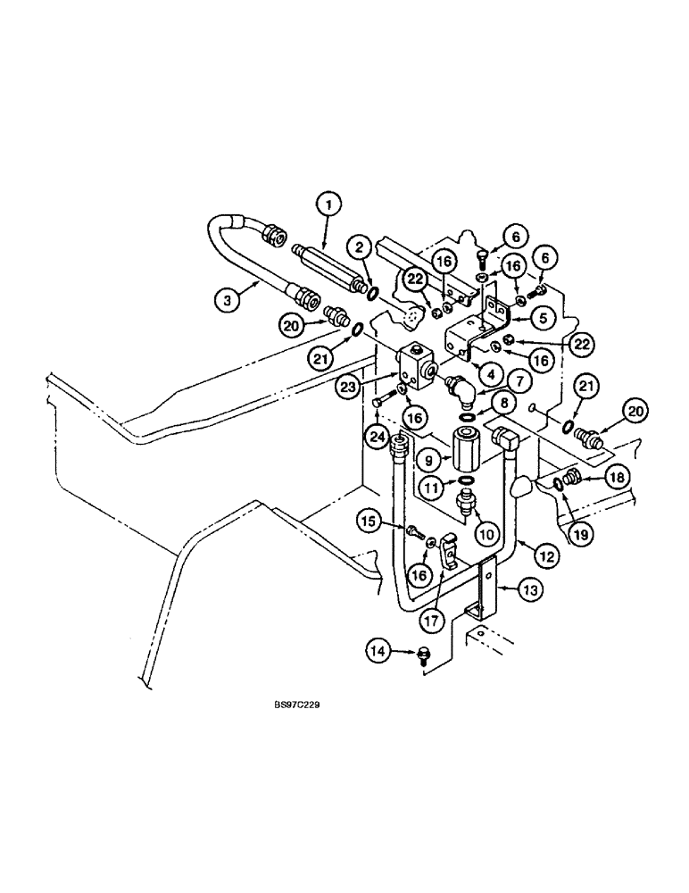 Схема запчастей Case 9045B - (8-070) - DOUBLE ACTION AUXILIARY EQUIPMENT OPTION, CHECK AND SELECTOR VALVE LINES (08) - HYDRAULICS