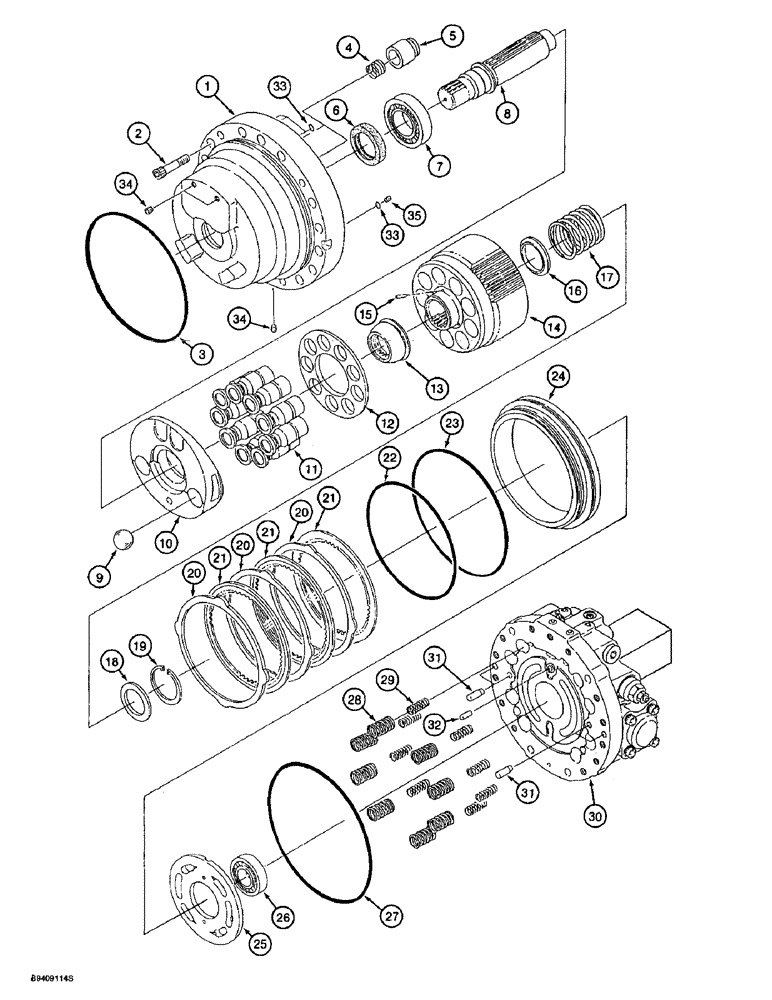 Схема запчастей Case 9030B - (6-08) - TRACK DRIVE MOTOR, SHAFT, CYLINDER BLOCK AND PISTONS, ALL MODELS EXCEPT TIMBER KING MODELS (06) - POWER TRAIN