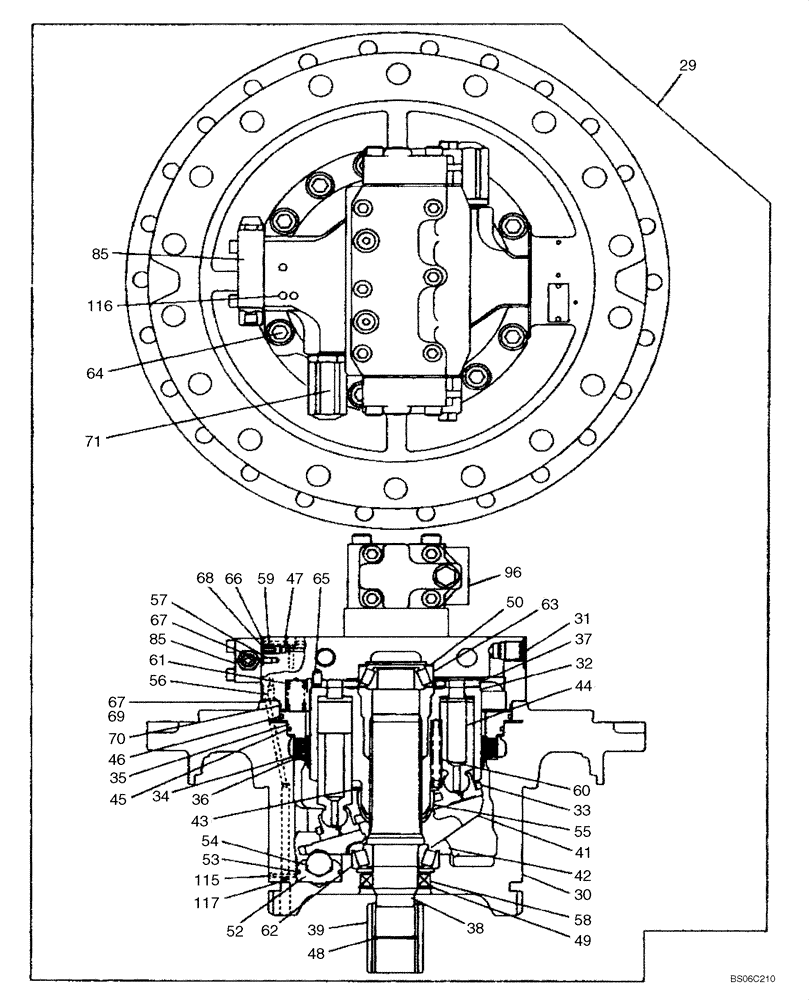 Схема запчастей Case CX330 - (06-03A) - MOTOR ASSY - TRAVEL, INLET AND OUTLET, P.I.N. DAC0733142 - (06) - POWER TRAIN