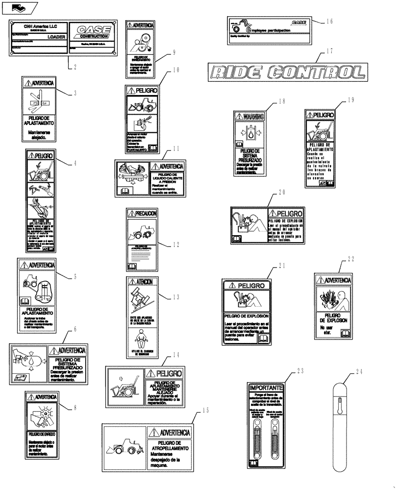 Схема запчастей Case 1121F - (90.108.04) - DECALS - SPANISH (90) - PLATFORM, CAB, BODYWORK AND DECALS