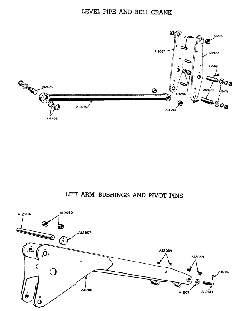 Схема запчастей Case W9 - (152) - LEVEL PIPE AND BELL CRANK, LIFT ARM, BUSHINGS AND PIVOT PINS (09) - CHASSIS