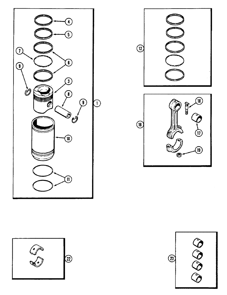 Схема запчастей Case 350B - (040) - PISTONS, 188 DIESEL ENGINE (01) - ENGINE