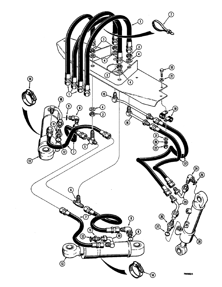 Схема запчастей Case 350B - (170) - DOZER ANGLE AND TILT HYDRAULIC CIRCUIT, GRILLE TO BLADE (07) - HYDRAULIC SYSTEM