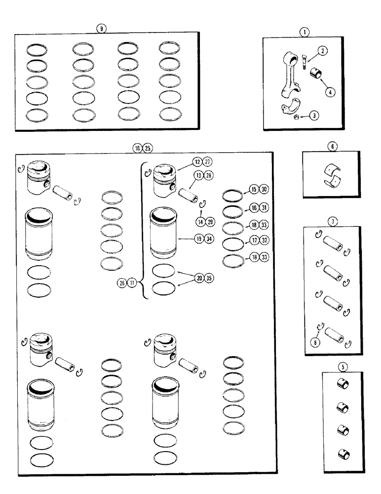 Схема запчастей Case 310G - (032) - PISTON ASSEMBLY AND CONNECTING RODS, (188) DIESEL ENGINE (01) - ENGINE