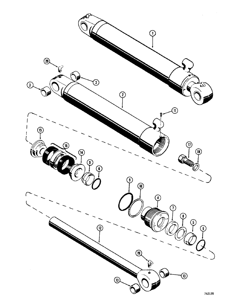 Схема запчастей Case 350 - (234) - D33121 AND D33122 LOADER LIFT CYLINDERS, HAS SPLIT INNER AND OUTER WIPERS (07) - HYDRAULIC SYSTEM