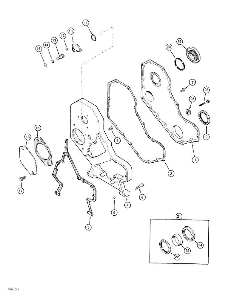 Схема запчастей Case 550G - (2-24) - FRONT GEAR COVER, 4-390 AND 4T-390 ENGINE, PRIOR TO CRAWLER P.I.N. JJG0255794 (01) - ENGINE