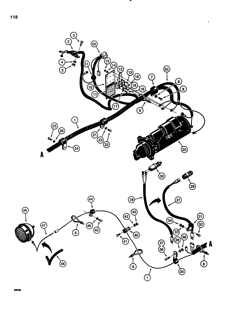 Схема запчастей Case 1150C - (118) - REAR ELECTRICAL WIRING, REAR WIRING HARNESS AND CIRCUIT BREAKERS, USED ON TRACTOR SN 7308701 & AFTER (04) - ELECTRICAL SYSTEMS