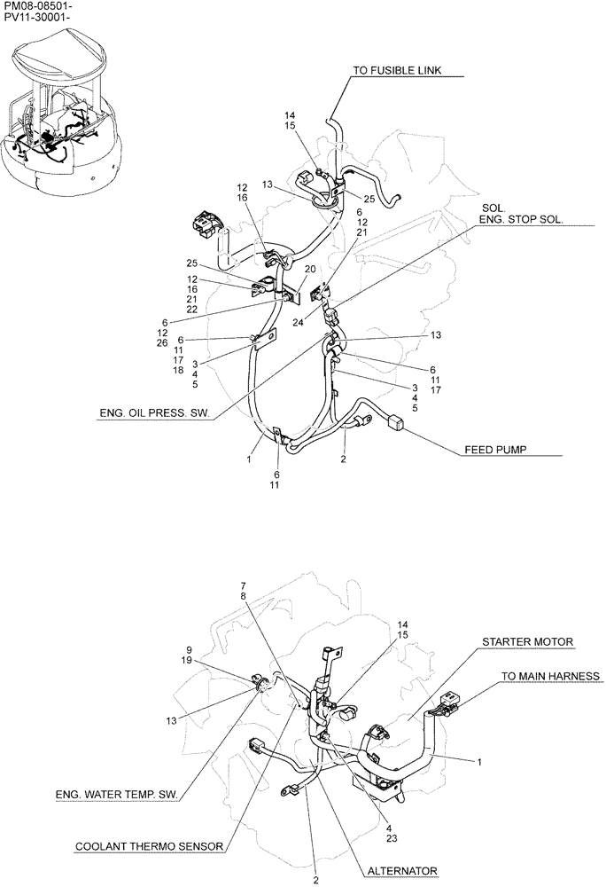 Схема запчастей Case CX27B - (01-076) - HARNESS ASSY, ENGINE (55) - ELECTRICAL SYSTEMS