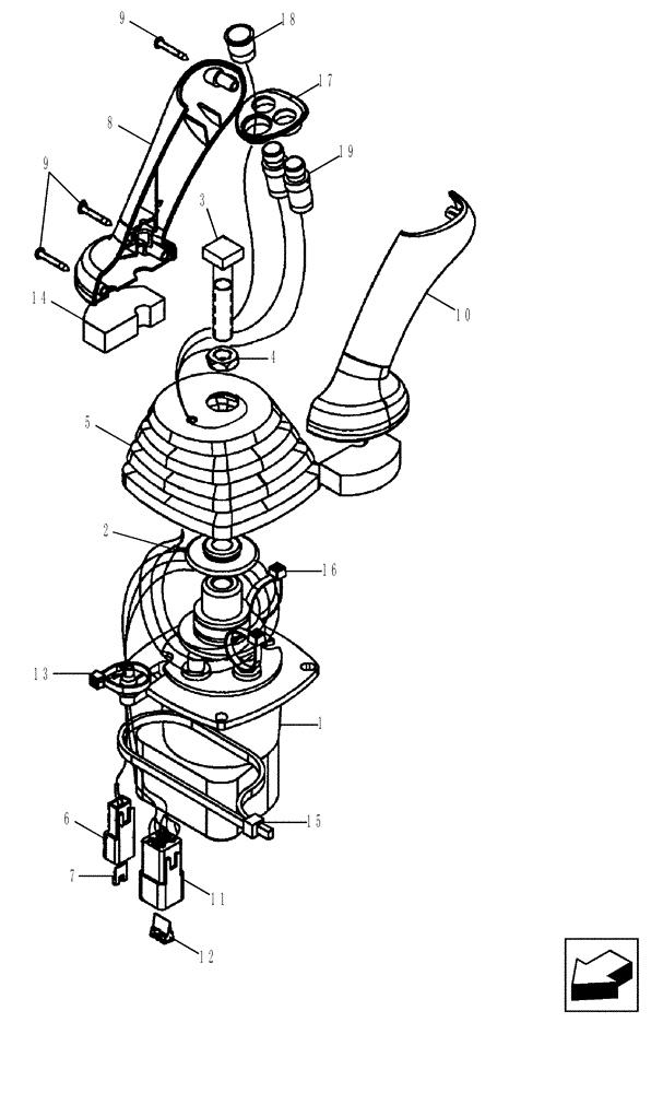 Схема запчастей Case 580SM - (35.150.16[02]) - VALVE, JOYSTICK (PILOT CONTROLS) (RIGHT-HAND) WITH EXTENDABLE DIPPER (35) - HYDRAULIC SYSTEMS