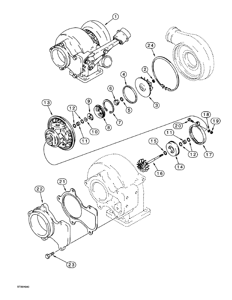 Схема запчастей Case 590SL - (2-24) - TURBOCHARGER ASSEMBLY, 4T-390 EMISSIONS CERTIFIED ENGINE (02) - ENGINE