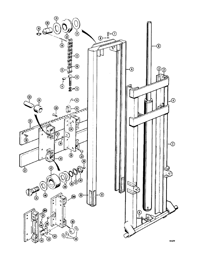 Схема запчастей Case 580 - (22) - MAST AND RELATED PARTS (12 FOOT) 5000 LB. LIFT CAPACITY (83) - TELESCOPIC SINGLE ARM