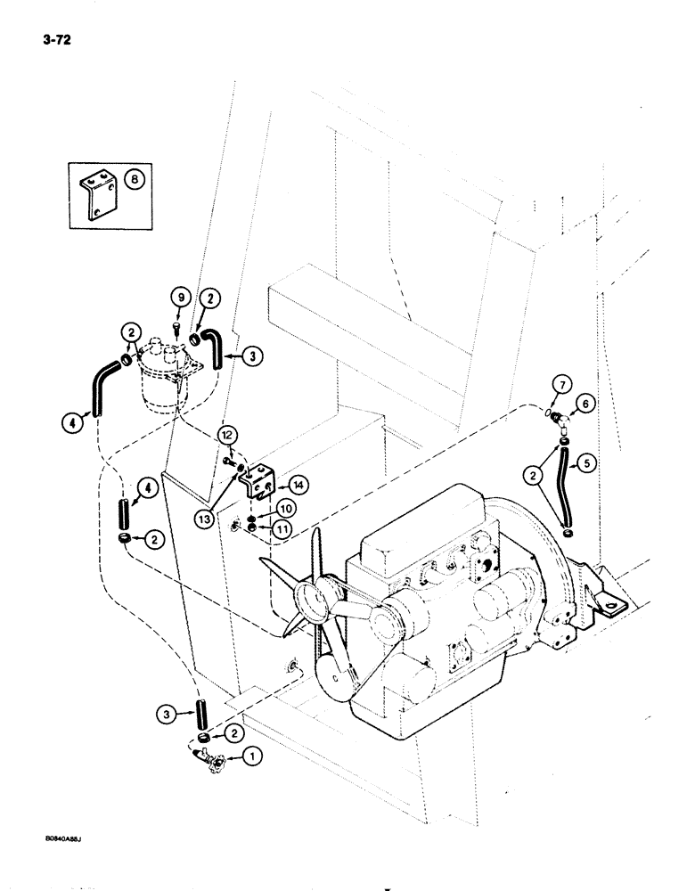 Схема запчастей Case 1825 - (3-72) - FUEL FILTER MOUNTING AND FUEL LINES TO ENGINE, DIESEL MODELS (03) - FUEL SYSTEM