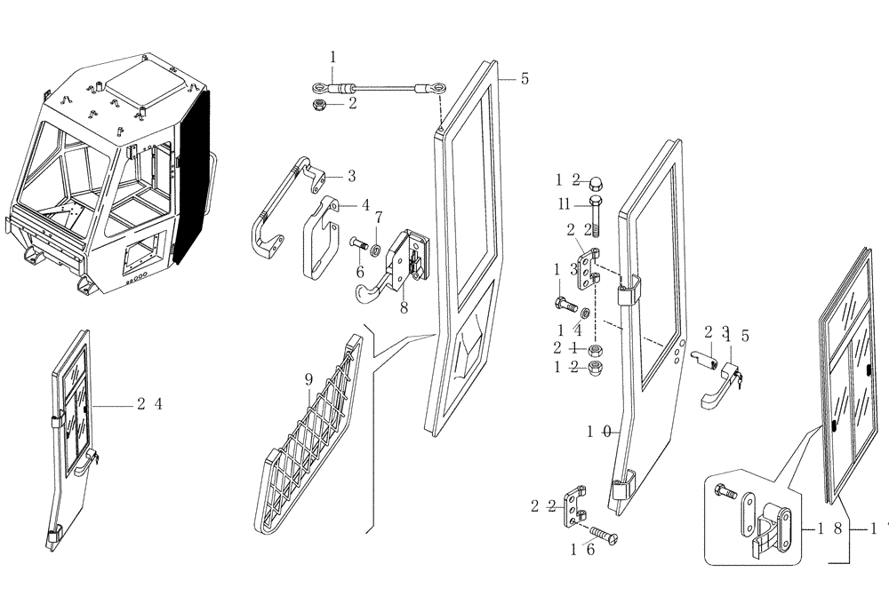 Схема запчастей Case 325 - (5.652CA[05]) - ROPS CAP - DOOR (10) - Cab/Cowlings