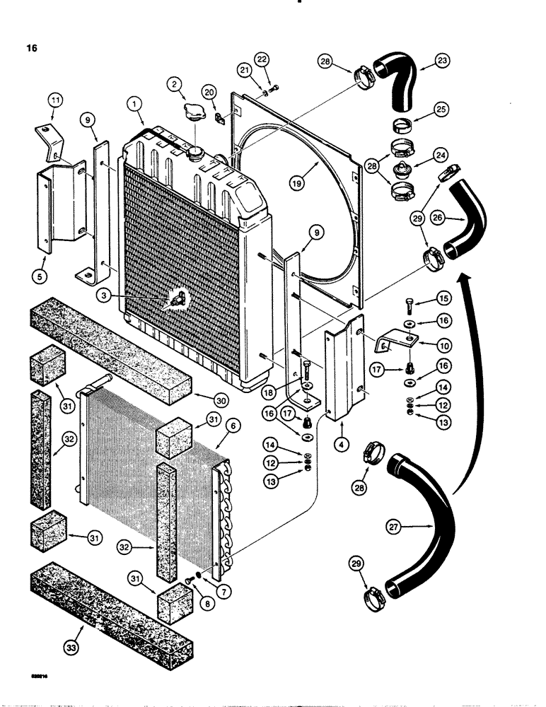 Схема запчастей Case 1845 - (016) - RADIATOR AND HOSES, USED ON TRACTOR SN. 9855225 AND AFTER (10) - ENGINE