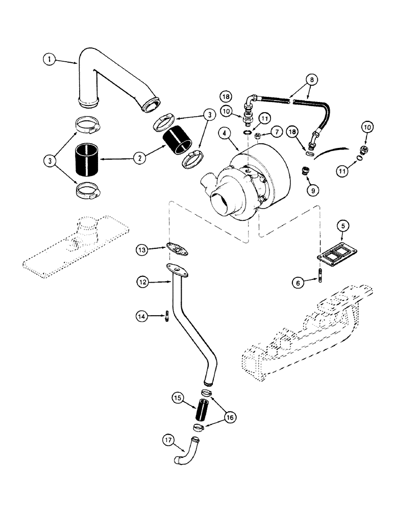 Схема запчастей Case 580SK - (2-30) - TURBOCHARGER SYSTEM (02) - ENGINE