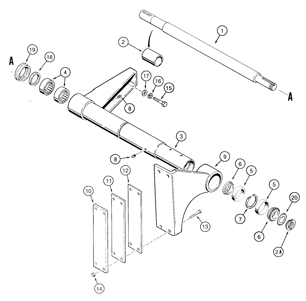 Схема запчастей Case TF300B - (09-10) - FLUSH DIGGER BOOM MOUNTING AND SHAFT (09) - CHASSIS/ATTACHMENTS