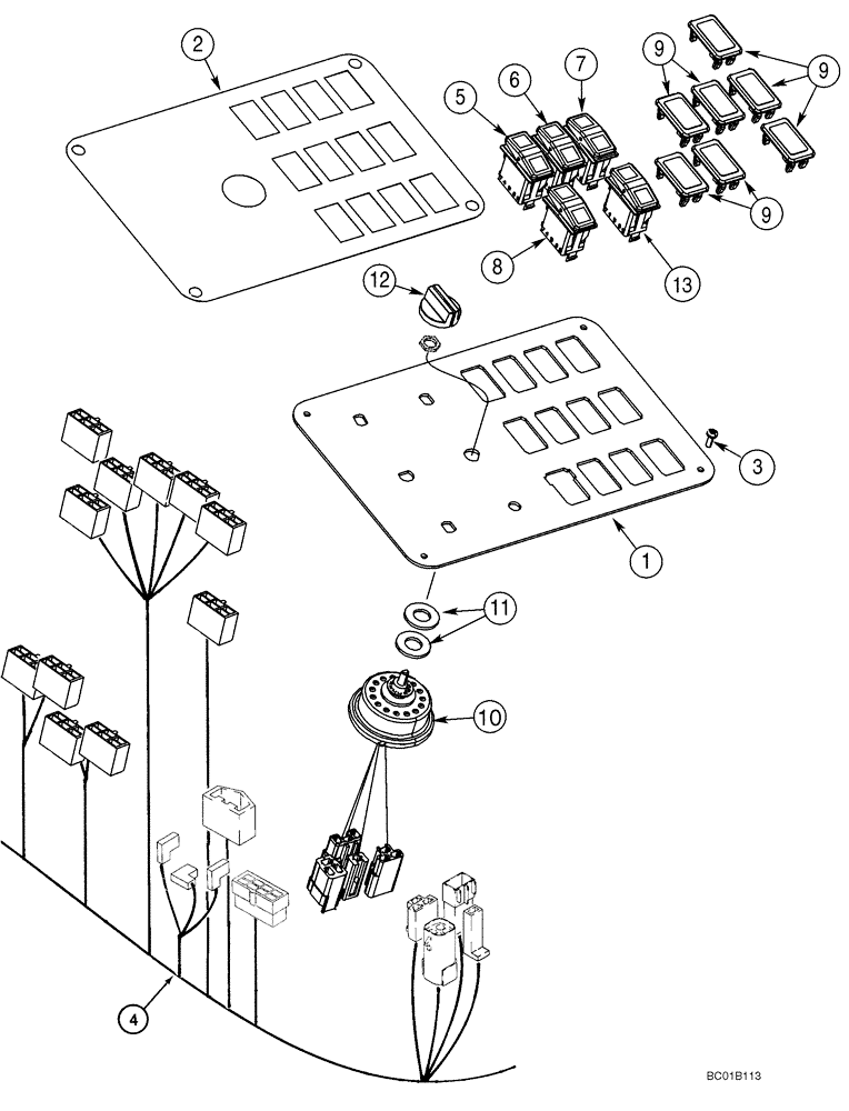 Схема запчастей Case 521D - (04-05) - PANEL, CONTROL - SWITCHES - CANOPY (04) - ELECTRICAL SYSTEMS