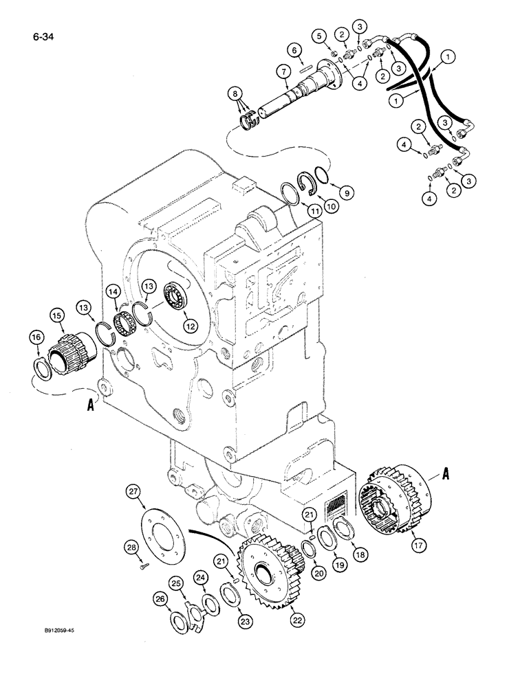 Схема запчастей Case 621 - (6-34) - TRANSMISSION ASSEMBLY, FORWARD AND LOW CLUTCHES, P.I.N. JAK0027512 AND AFTER (06) - POWER TRAIN