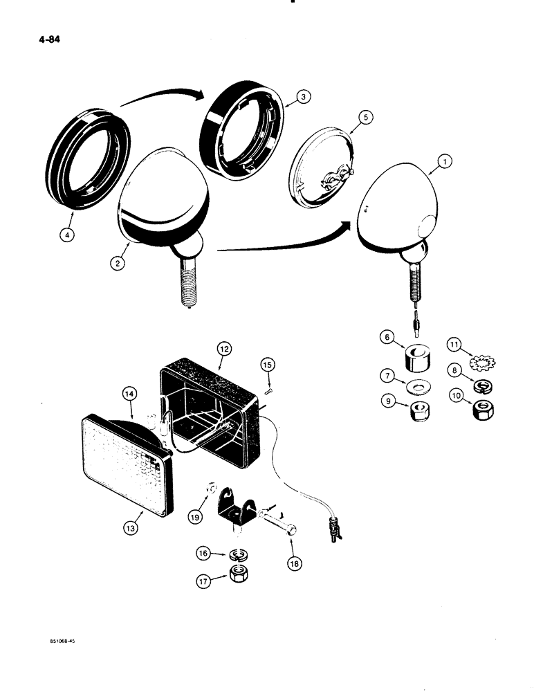 Схема запчастей Case W11B - (4-084) - REAR FLOOD LAMPS, D88684 REAR FLOOD LAMP - SEALED BEAM (04) - ELECTRICAL SYSTEMS