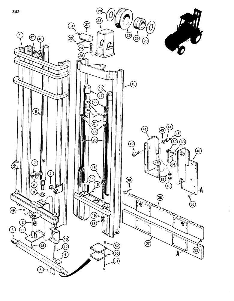 Схема запчастей Case 586D - (342) - 14 FOOT (4.3 M) FREE LIFT MAST FOR 586D (83) - TELESCOPIC SINGLE ARM