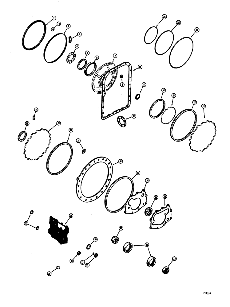 Схема запчастей Case W20 - (124) - TRANSMISSION OVERHAUL GASKET KIT (06) - POWER TRAIN