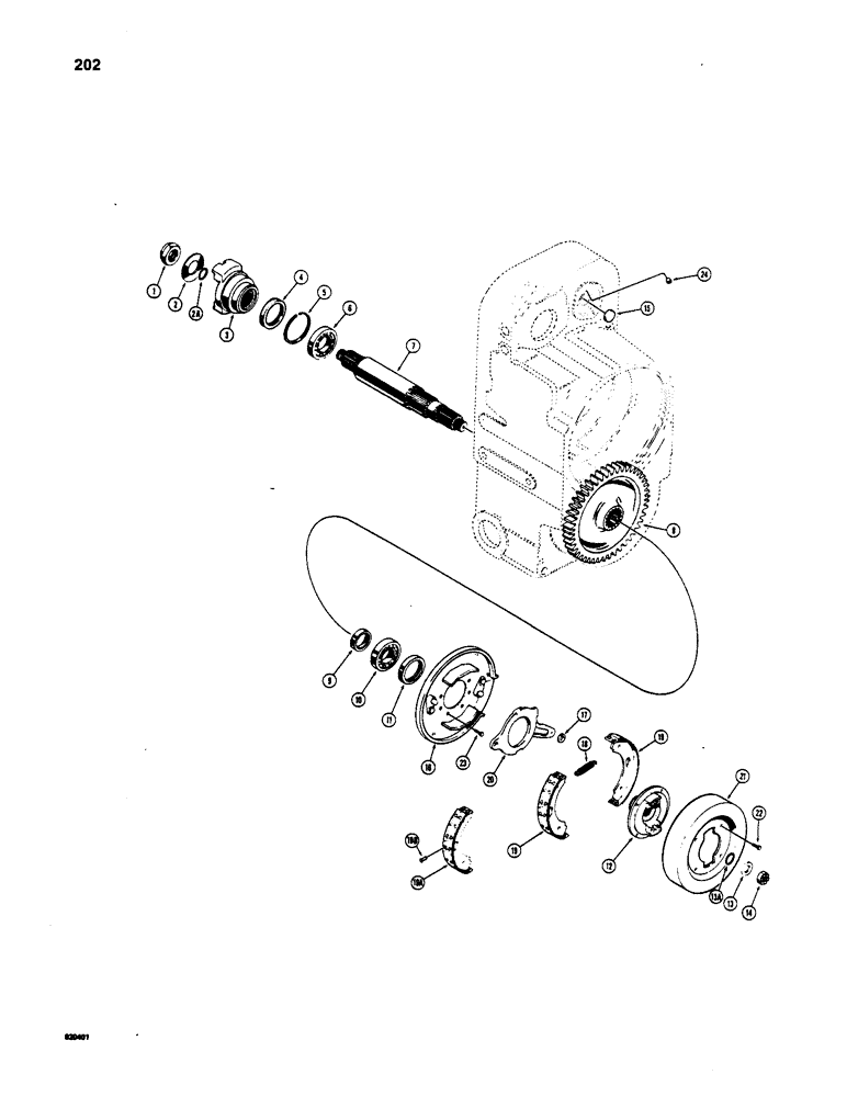 Схема запчастей Case W20 - (202) - TRANSMISSION, AXLE OUTPUT SHAFT AND PARKING BRAKE (06) - POWER TRAIN