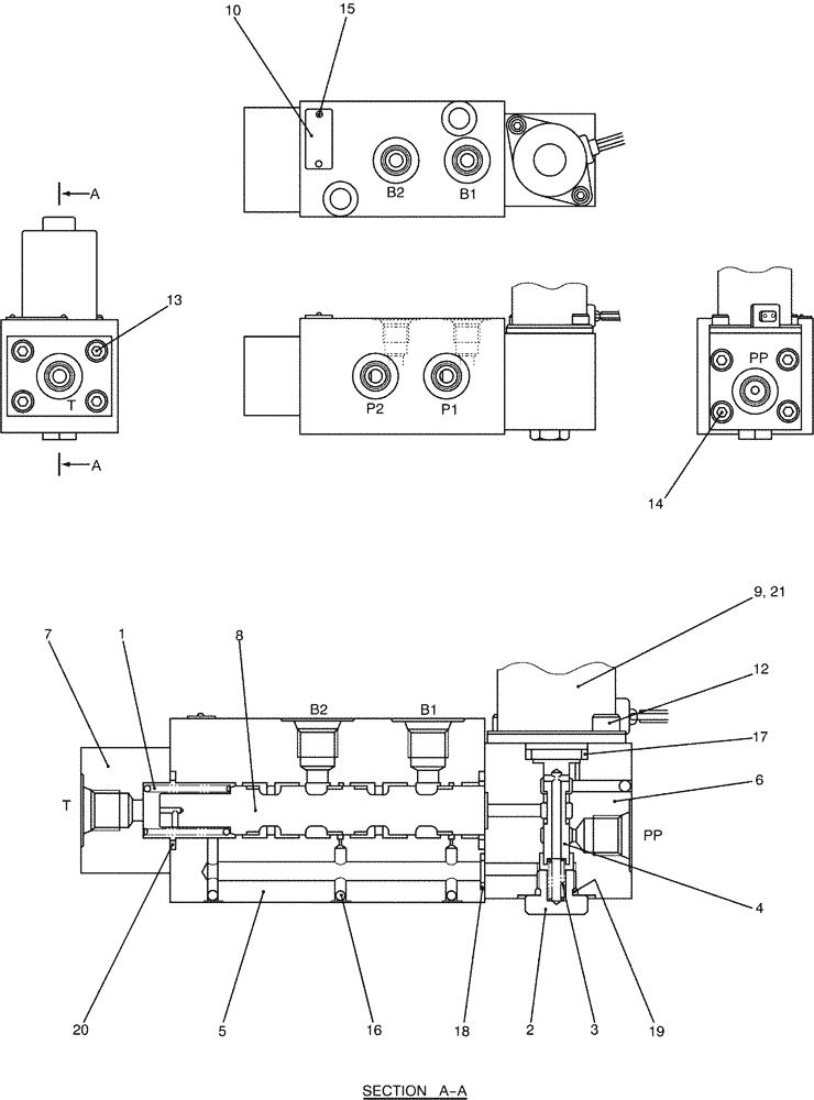 Схема запчастей Case CX36B - (07-043) - VALVE ASSY, SOLENOID, P/N PE35V00001F1 (35) - HYDRAULIC SYSTEMS