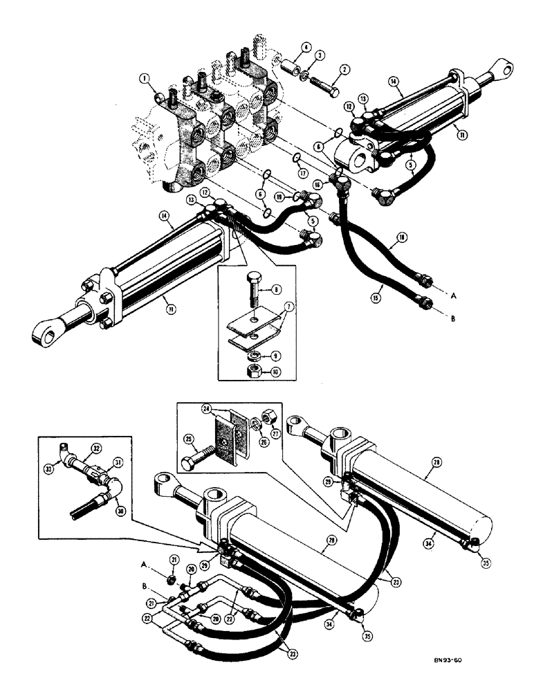 Схема запчастей Case 420B - (168) - SWING CYLINDER AND STABILIZER CYLINDER HYDRAULICS, VALVE (07) - HYDRAULIC SYSTEM